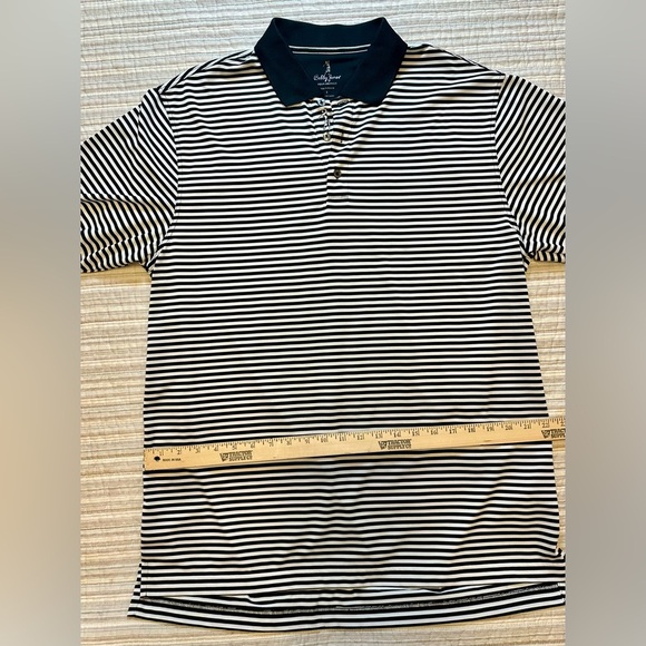 Bobby Jones Performance Golf Polo L Black White Striped Lincoln Logo Embroidered - Picture 4 of 8